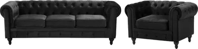 Produktbild von BELIANI Sofa Set Schwarz Samtstoff Sizgruppe Chesterfield Stil Glamourös Wohnzimmer