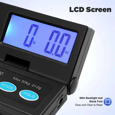 Obrázok produktu pre Digitálna váha na balíky – HPS-110 – nosnosť 50 kg – presnosť 1 g – odnímateľný podsvietený LCD displej – napájanie zo siete aj z batérií – plošina 25 × 25 cm – plastové puzdro