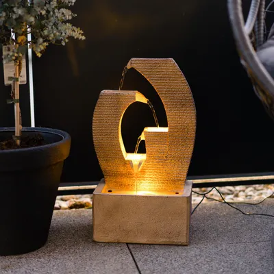 Produktbild von Solarbrunnen für draussen Kaskadenbrunnen Stein-Design, LED-Licht, USB 101383