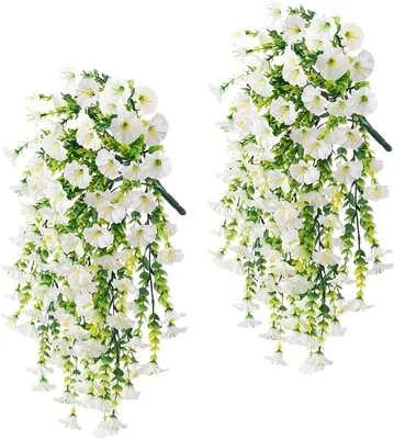Produktbild von Kunstblumen hängend, weiße Petunien, 4 Stück, 75 cm, für Innen- und Außendekoration