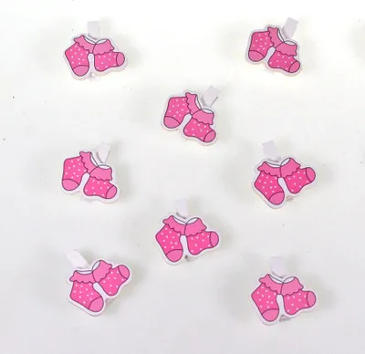 Produktbild von 8 Zwicker Wäscheklammern Baby Söckchen ca 4cm Holz Dekoklammern Taufe Geburt, Farbe:rosa