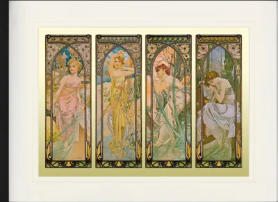 Produktbild von Alphonse Mucha Gerahmtes Bild Mit Edlem Passepartout | Wand-Bilder | Im Bilderrahmen - Die Vier Tageszeiten, 1899 (60 x 80 cm)