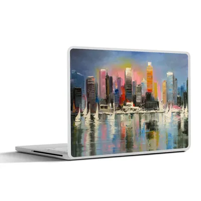 Produktbild von MuchoWow® Laptop Aufkleber Sticker Cover Gemälde - Öl - Skyline - Wasser 40x30 cm - Laptop Dekoration - Selbstklebend