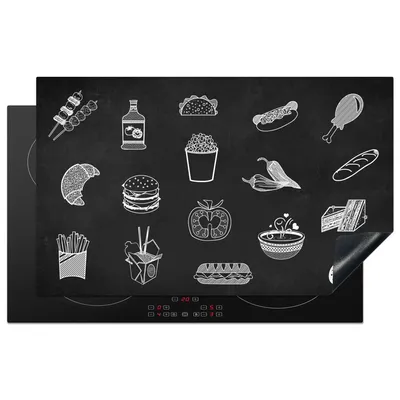 Produktbild von KitchenYeah© Herdabdeckplatte Schwarz - Weiß - Essen , 83x51cm, Küche Deko, Glaskeramikkochfeld Herdabdeckung, Abdeckplatte fùr Kochfeld