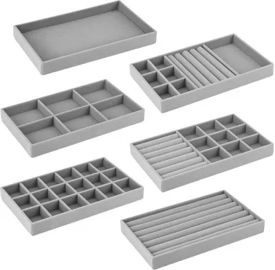 Obrázek produktu pro Fluweel – sada 6 stohovatelných organizérů na šperky – 21 x 12 x 2,5 cm – organizér na řetízky, náramky, prsteny a náušnice