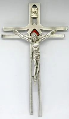 Wandkreuz mit Christus, Silber, INRI, 20 cm, handgefertigt