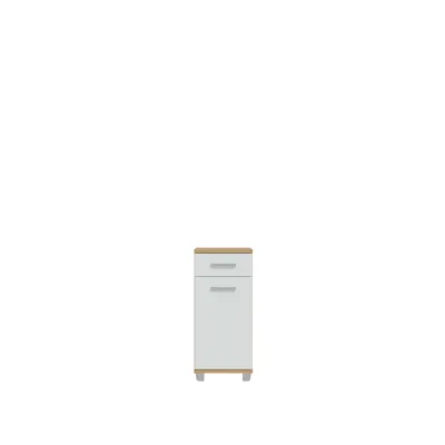 Produktbild von Forte VERIS Badezimmerkommode 40, moderne Kommode, 1-türig, 1 Schublade, Holzwerkstoff, Weiß mit Artisan Eiche Holzdekor, 40,2 cm breit x 90,8 cm hoch x 34,8 cm tief