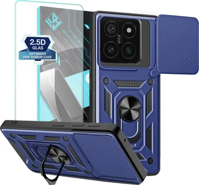 Produktbild von Armor Handyhülle für Xiaomi 14T Pro mit 9H Displayglas Displayschutz Kameraschutz Handy Panzer Case Cover Schutzhülle Outdoor Farbe: Blau