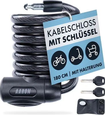 Produktbild von Spiraalslot mit hohem Sicherheitsniveau, 180 cm/12 mm, schwarz, für E-Bike, Mountainbike, Trekkingrad