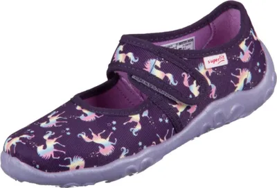 A single child's shoe with a unicorn pattern.