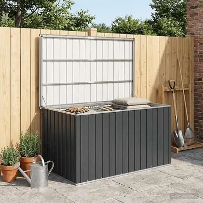 Imagen del producto de Caja de almacenamiento metálica, 171x99x93 cm. Ideal para jardín, cojines, muebles de exterior. Caja metálica con tapa