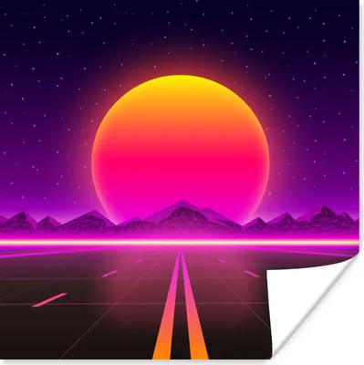 Produktbild von MuchoWow® Poster Sonne - Straße - Vintage - Retro 75x75 cm - Wand Dekoration