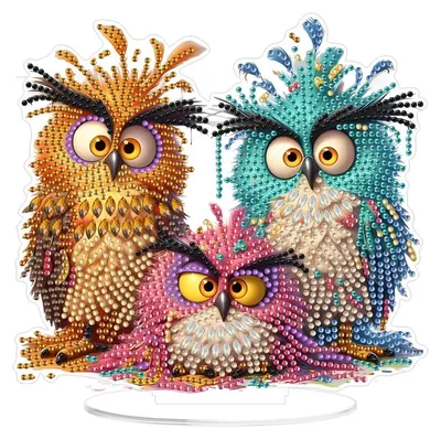 Image de Kit de décoration de table en forme de chouette, technique du diamant, pour enfants et adultes