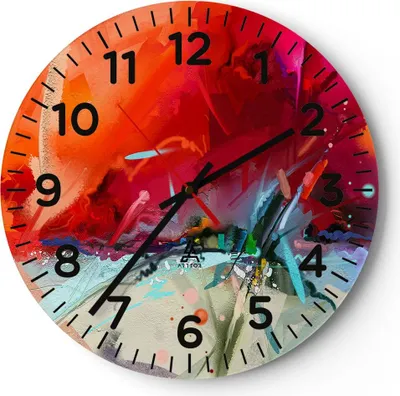 Produktbild von Wanduhr - Rund - Glasuhr - Abstraktion modern - 40x40cm - Schleichendes Uhrwerk - Lautlos - zum Aufhängen bereit - Dekoration Modern - Wanddekoration aus Glas - C4AR40x40-4036