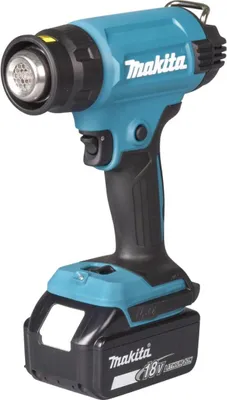 A cordless heat gun with a battery pack attached, shown against a white background.