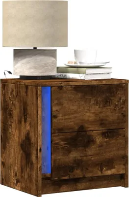 Obrázok produktu pre vidaXL Nočné stolíky s LED osvetlením 2 ks. Materiál na báze dymového duba