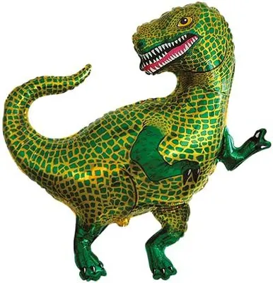 T-Rex Folienballon grün-gelb, 90 cm, Deko für Dino-Party