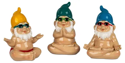 Produktbild von formano 3er Set Gartenzwerge Yoga Figuren 17 cm aus Kunststein handbemalt