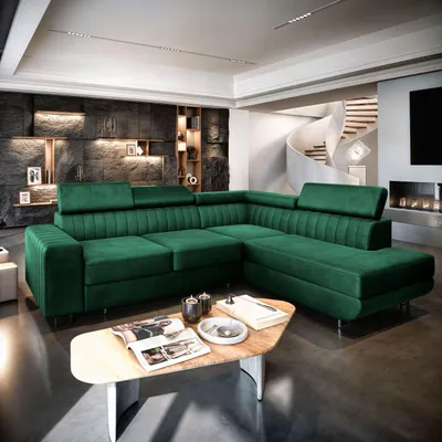 Produktbild von Masseno Ecksofa NOLA R-S mit Schlaffunktion L-Form, Sofa mit Bettkasten, Wohnzimmersofa, Couch, Soffa, Bettsofa, Couchgarnitur- Grün, MONOLITH 37