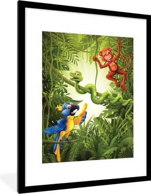 Produktbild von MuchoWow® MuchoWow® Gerahmtes Poster Wald - Tiere - Tropisch - Kinder - Junge - Mädchen - Kinder 60x80 cm - Poster mit zchwarzem Bilderrahmen - Wohnzimmer - Dekorationen - Prämie