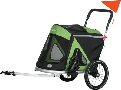 Obrázek produktu pro Přívěs Pro Psa 2 V 1 Pes Buggy Přívěs Na Kolo Pes Bezpečnostní Vodítko Odrážedla Do 20Kg Oxford Green