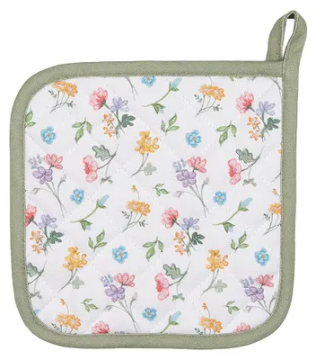 Produktbild von Clayre & Eef Topflappen 20x20 cm Weiß Grün Baumwolle Blumen