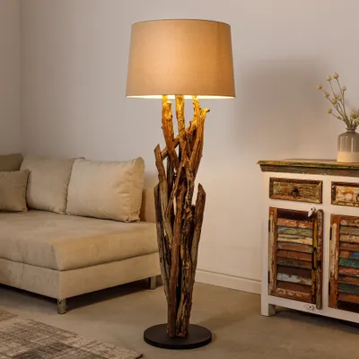 Produktbild von Handgefertigte Stehlampe WILD NATURE 158cm natur Treibholz Stehleuchte Leinenschirm