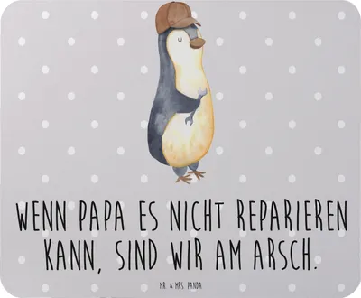 Produktbild von Mr. & Mrs. Panda Mauspad Wenn Papa es nicht reparieren kann, sind wir am Arsch - Grau Pastell - Geschenk, Pinguin, mousematte, Mouse Pad, Vater, Vatertag, Muttertag