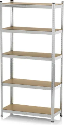 Zdjęcie produktu dla EASYmaxx ocynkowane regały bezśrubowe 1800x900x400 mm 5 drewnianych półek Nośność 875 kg