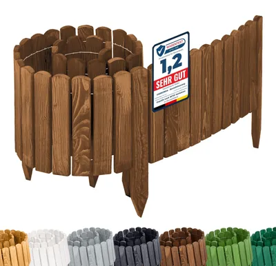 Image de Garronda Bordure de pelouse en bois imprégné 200 cm x 30 cm Clôture flexible en rouleau pour jardin GD-0109 (marron foncé, hauteur : 30 cm)
