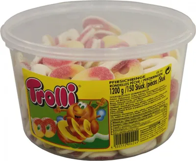 Produktbild von Trolli Saure Pfirsichringe Schaumgummi Fruchtgummi 150 Stück 1200g