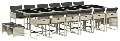 Produktbild von vidaXL 17-tlg. Garten-Essgruppe mit Kissen Hellgrau Poly Rattan