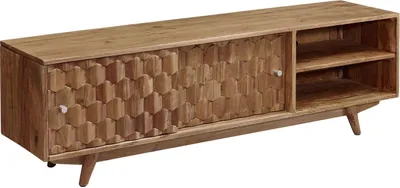 Image de MASSIVMOEBEL24 | Meuble TV 145x35 Acacia laqué Bois naturel MOSAYK #101