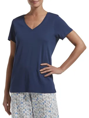 Produktbild von HUE Damen Solid Short Sleeve V-Neck Sleep Tee Pyjamaoberteil, Mittelalter, X-Gro