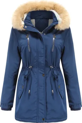 Produktbild von ASKSA Damen Winterjacke Wintermantel Baumwolljacke Warm Dickere Reißverschluss Tasche Mantel, A-Blau, 2XL
