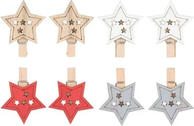 Obrázok produktu pre Hviezda drevená na kolíčku 4,5 cm (8 ks)