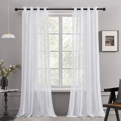 Immagine prodotto di 2 tende in voile bianco effetto lino, 140 x 175 cm, tende trasparenti effetto lino per soggiorno e camera da letto