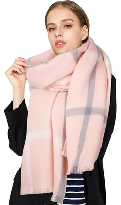 Produktbild von Schal Damen kariert XXL 200 x 70 cm Rosa mit Fransen