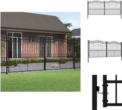 Zdjęcie produktu dla vidaXL Brama ogrodzeniowa z grotami czarna 406x223 cm stal - Bramy ogrodowe
