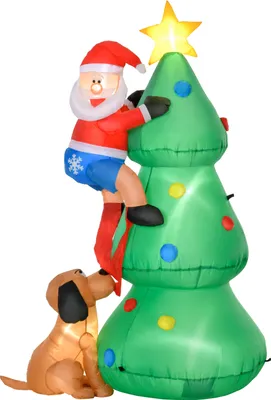 Produktbild von HOMCOM Aufblasbarer Weihnachtsbaum 1,8 m Weihnachtsmann Hund LED