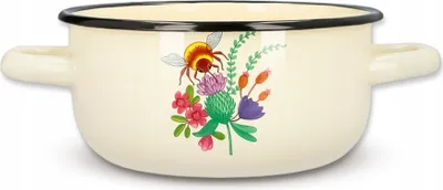 Produktbild von Kuketo | Emaille Kochtopf 1,5 L Mit Griffen – Induktion & Alle Herdarten – Creme Topf Mit Honey Motiv Robust, Hygienisch, Hitzebeständig & Stilvoll