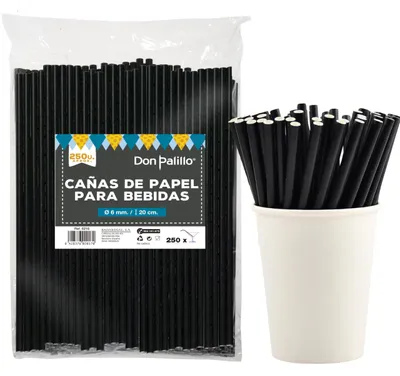 Papierstrohhalme 250 Stück, 15 cm, Spiral-Design, weiß-schwarz