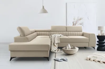 Produktbild von BREGO Beige L-Form Ecksofa 270x202 cm Linke Seite – Schlafsofa mit Bettkasten, Verstellbaren Kopfstützen, Zetta Stoff, Modernes Design, Freistehend, Komfortable Polsterecke
