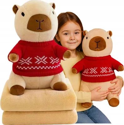 Produktbild von Plüsch Kapibara 3in1 – Kuscheltier, Kissen & Decke – 45 cm große Stofftier-Figur mit Decke