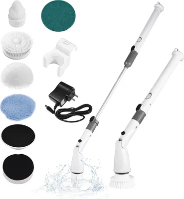 Produktbild von 7 IN 1 Elektrische Reinigungsbürste, Spin Scrubber schnurlos mit 6 austauschbaren bürstenköpfen,Wanne Bodenfliese mopSet mit 112cm verstellbarem Griff