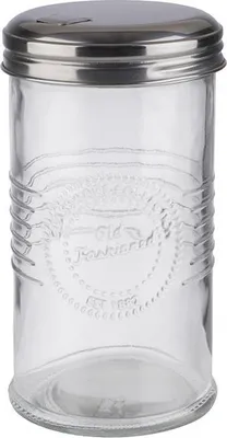 Produktbild von APS 40510 Zuckerdosierer OLD FASHIONED Ø 7,5 cm, Höhe 14 cm, 0,35 Liter, Behälter aus Glas, Schraubdeckel aus Edelstahl, mit Dosierkappe