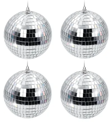 Immagine prodotto di Set di 4 palline da discoteca - Palline a specchio argento da 10 cm per decorazione