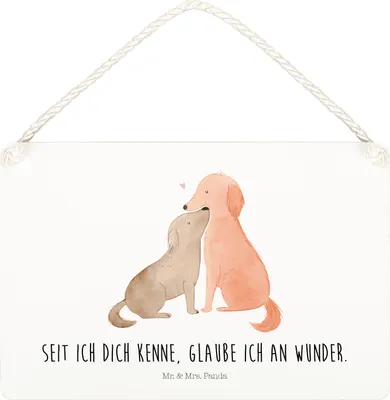 Produktbild von Mr. & Mrs. Panda Schild Hunde Liebe DIN A4 - Weiß - Geschenk, Optimitisch, Vertrauen, holzbild, Deko Wandbild, wandtafel, Hund, Sprüche, Türschild, Holzschild, Herz