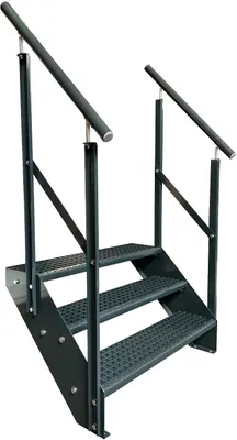 Obrázok produktu pre Mriežkované oceľové schodisko s 3 stupňami pozinkované a antracitovo práškovo lakované + zábradlie na oboch stranách - (d x š x v) 63 cm x 100 cm x 57 cm