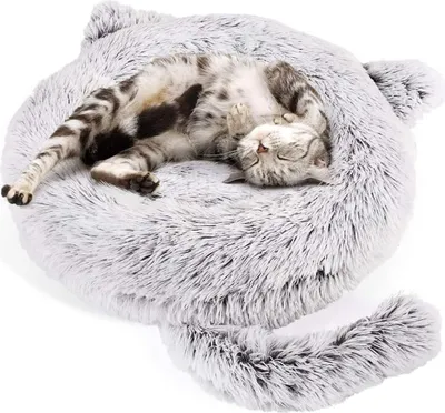 Produktbild von Weiches Plüsch Donut Haustierbett für Katzen und Hunde - Rutschfestes Rundbett für kleine und mittelgroße Haustiere